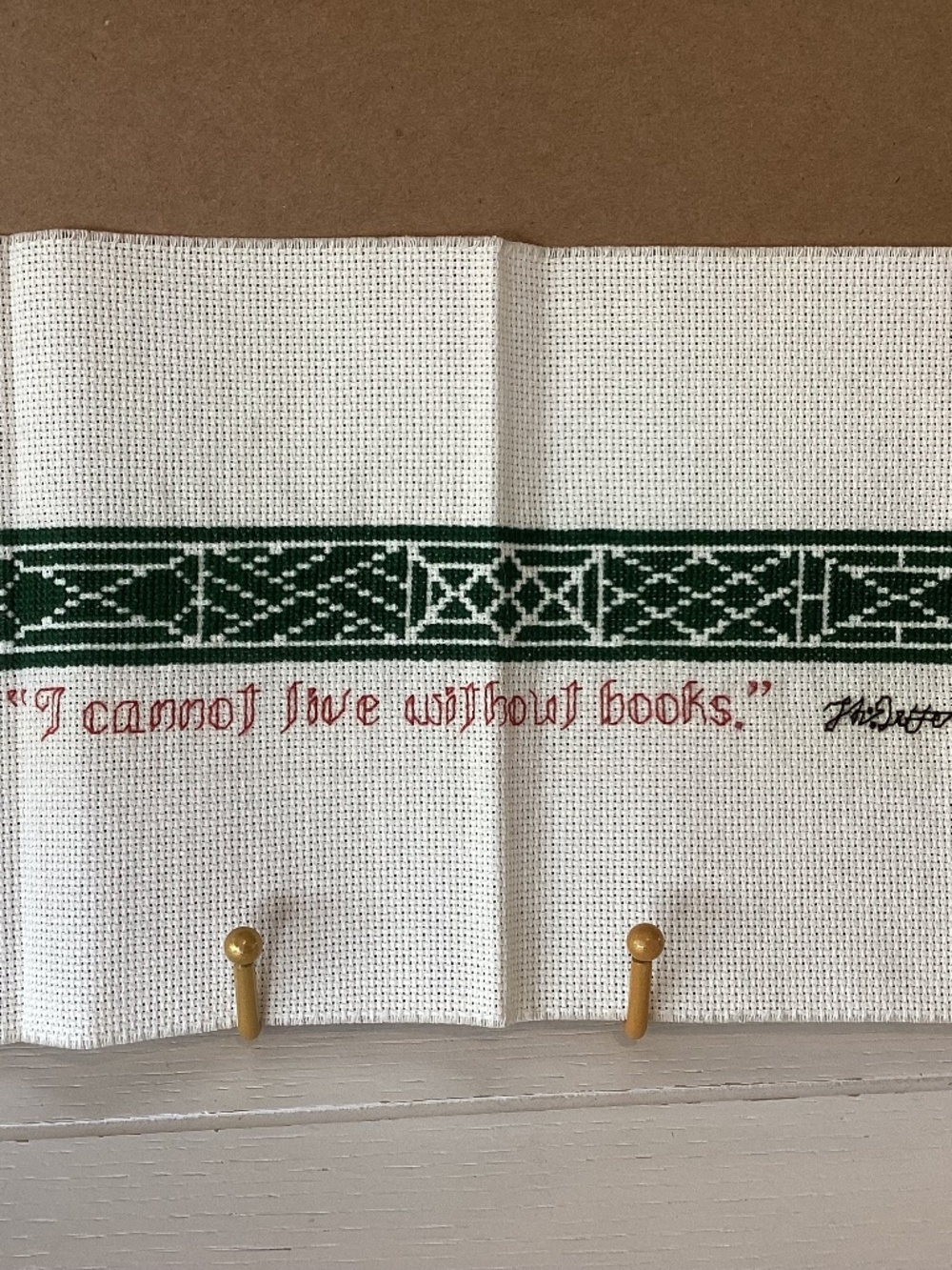 “Monticello Bookmark with Thomas Jefferson Quote” Finished Cross Stitch